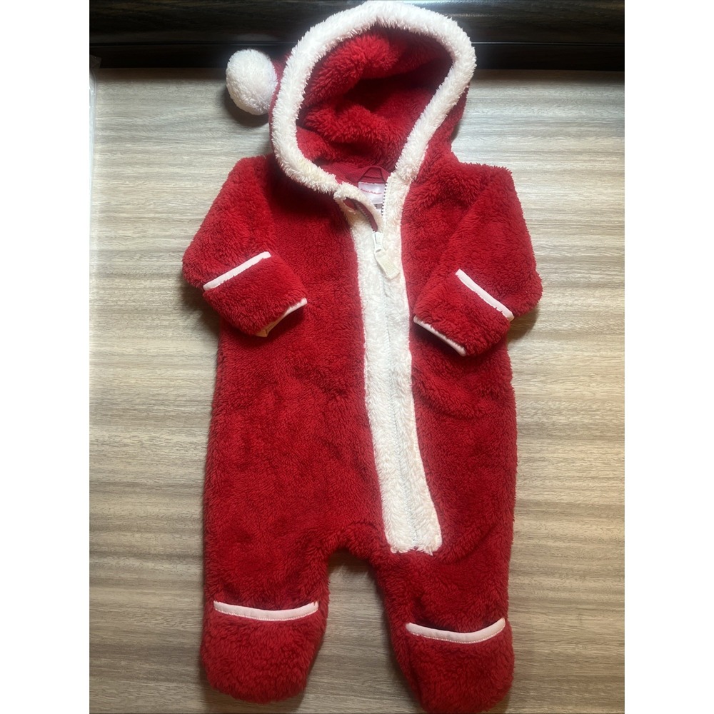 Hanna‎ Andersson Red Plush Hooded Full-Zip One Piece 3-6 Months FLAW